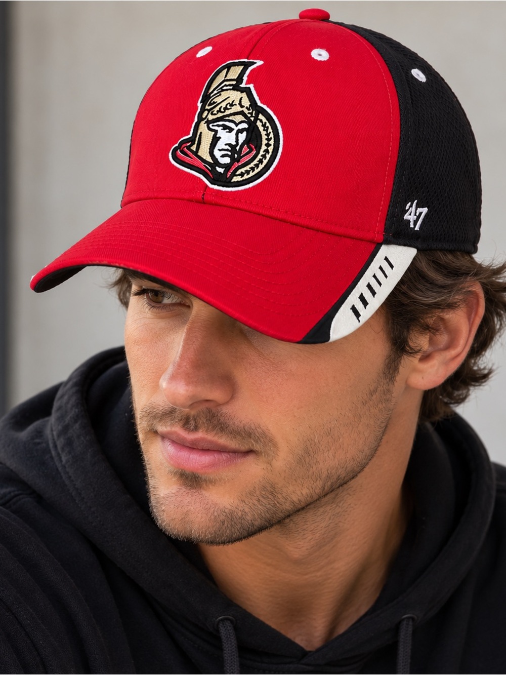 Ottawa Senators Cap Hat  Strapback '47 Black Red Spell Out One Size